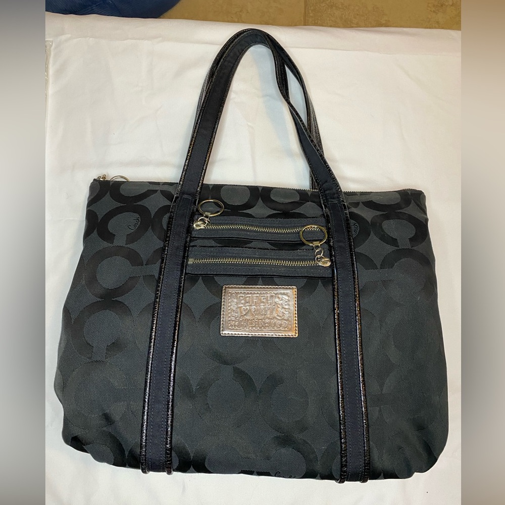 Coach Poppy OP Art Glam black canvas tote